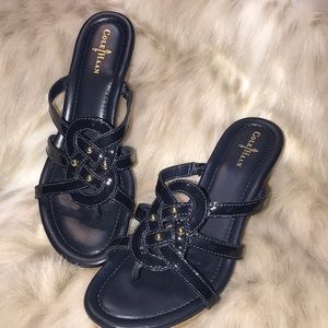 Cole Haan blue wedges with gold studs